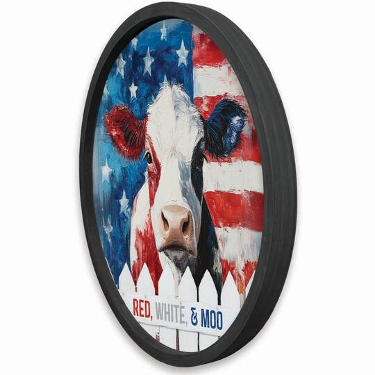 20" x 20" Red, White & Moo Round Framed Print